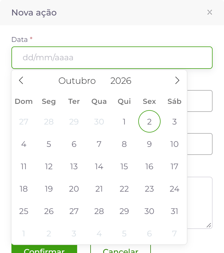 Calendário de um campo de data.