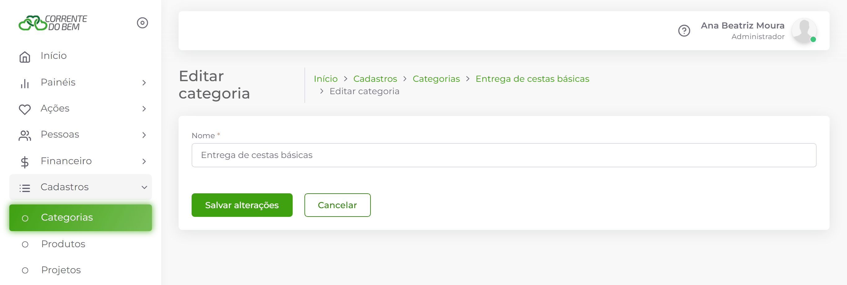 Edição da categoria.
