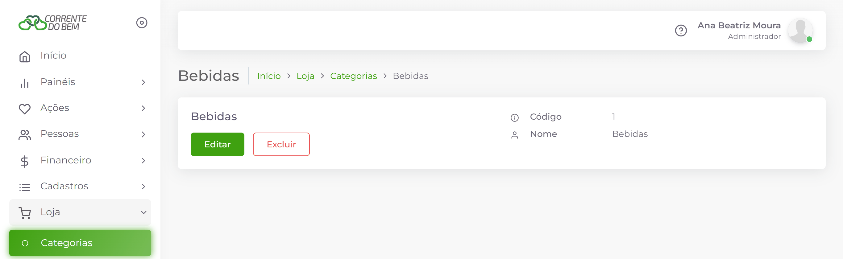 Tela de uma categoria da loja.