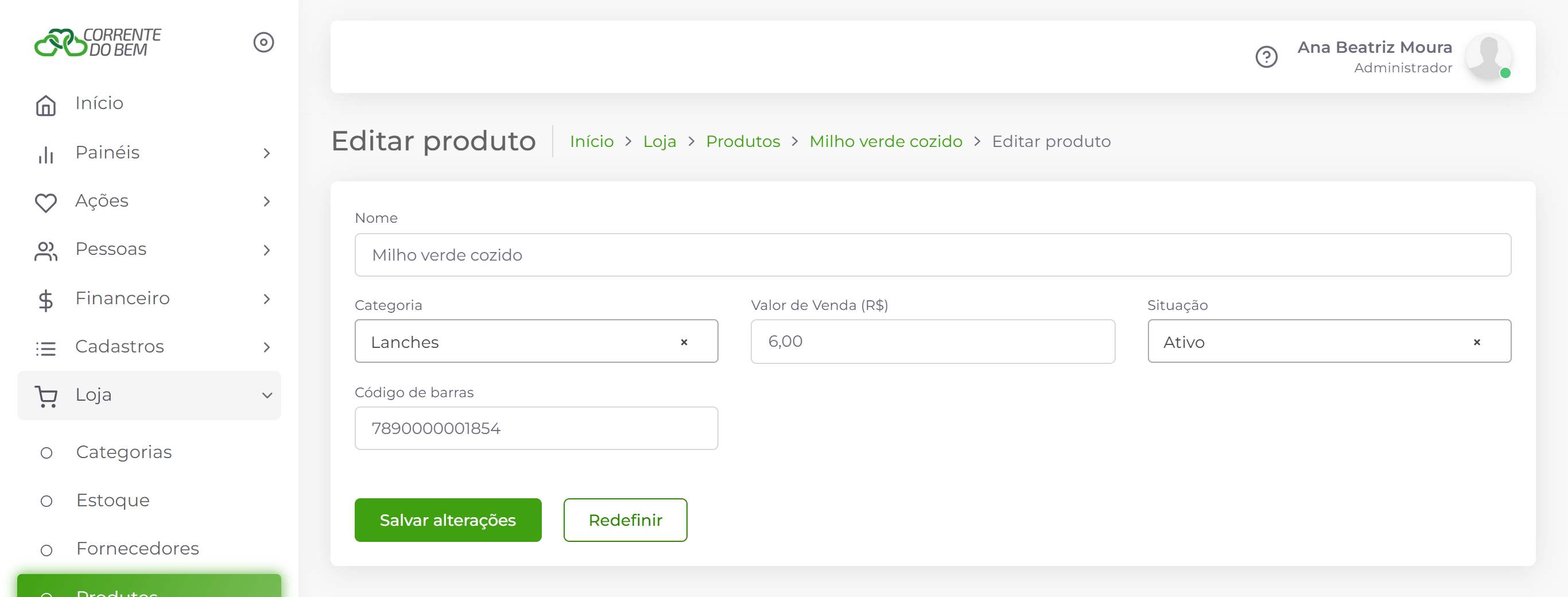 Edição do produto.