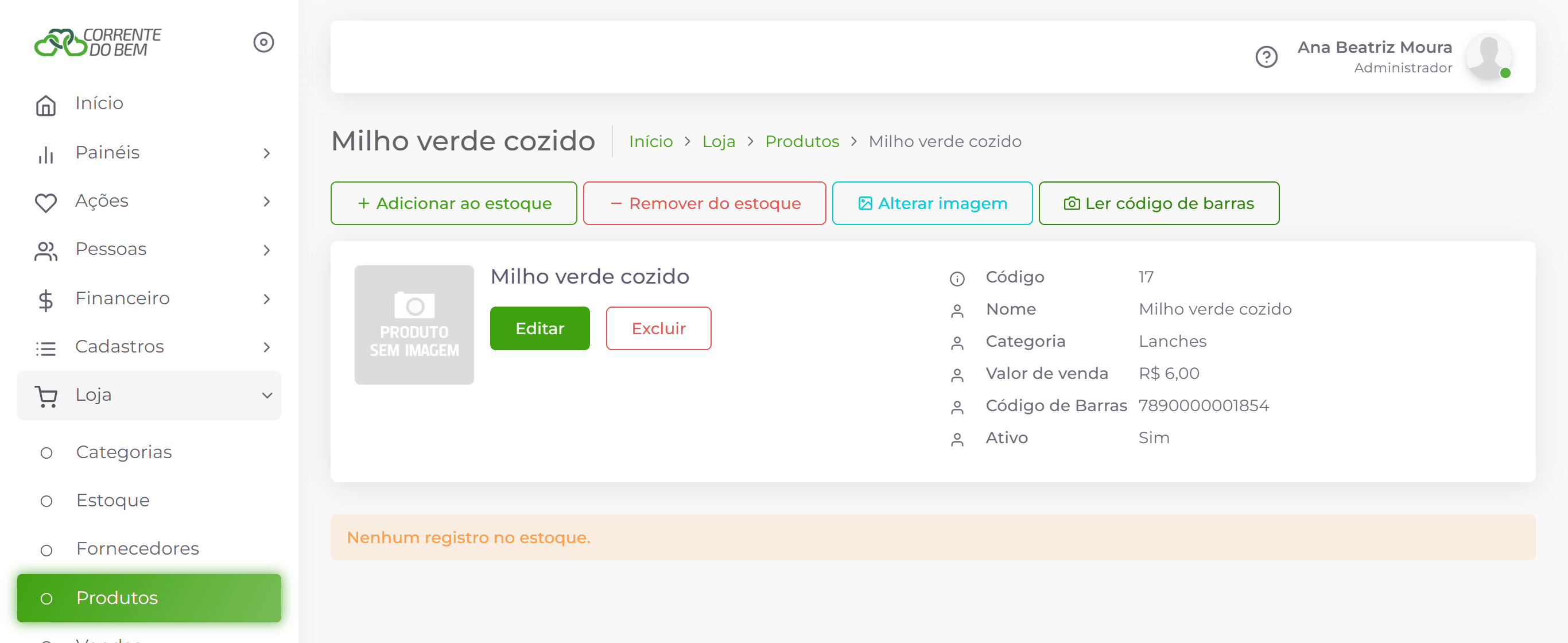 Produto recém-cadastrado.
