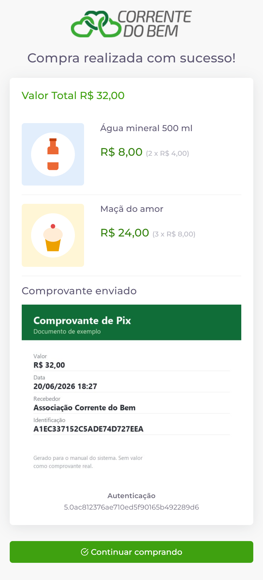 Comprovante de uma venda.